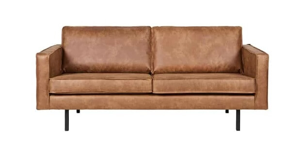 A brown leather two seater couch.