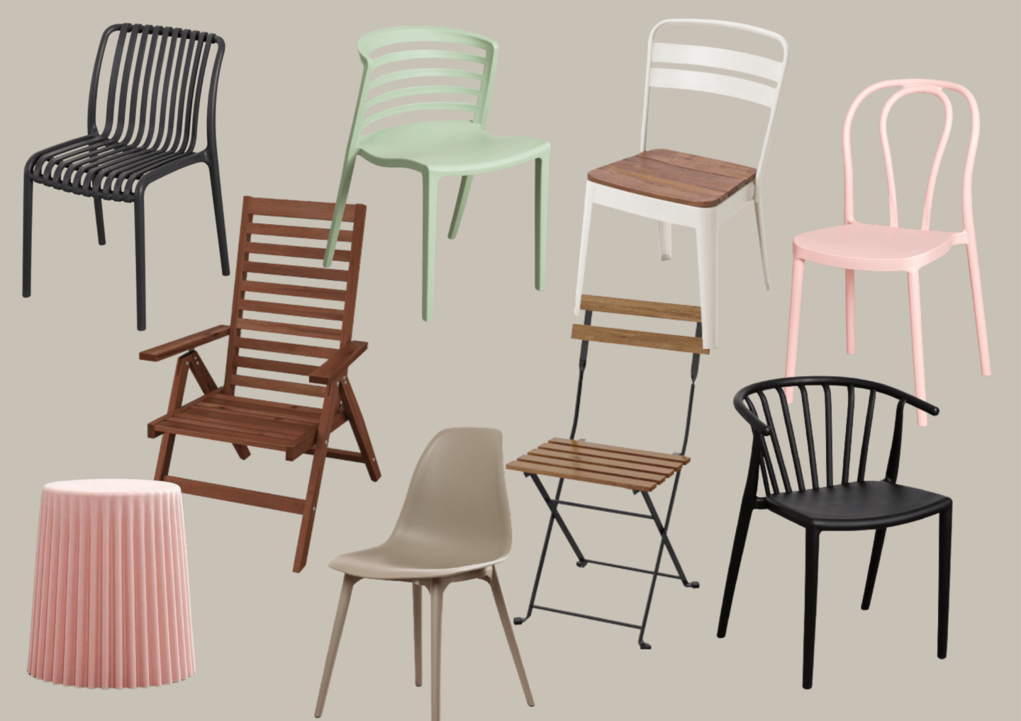 A selection of dining chairs for the garden.