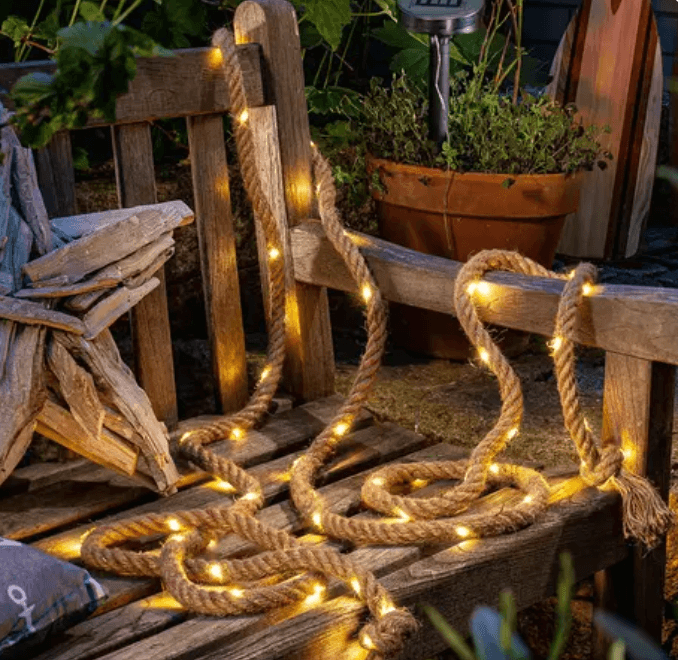 A rope with solar lights intertwined into it.
