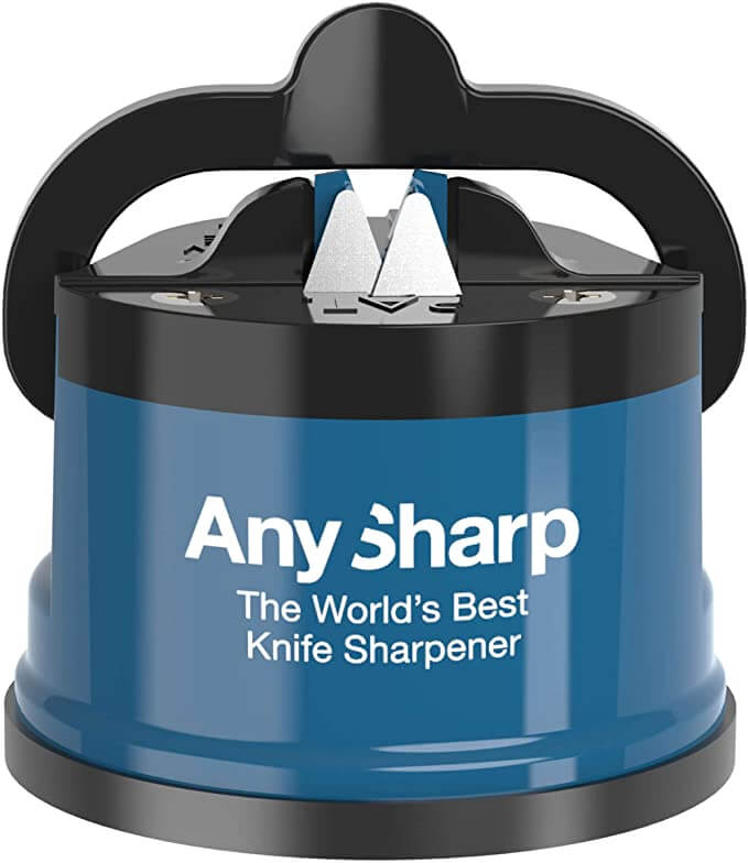 A blue and black tiny knife sharpener.