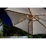 A parasol with fairy lights.