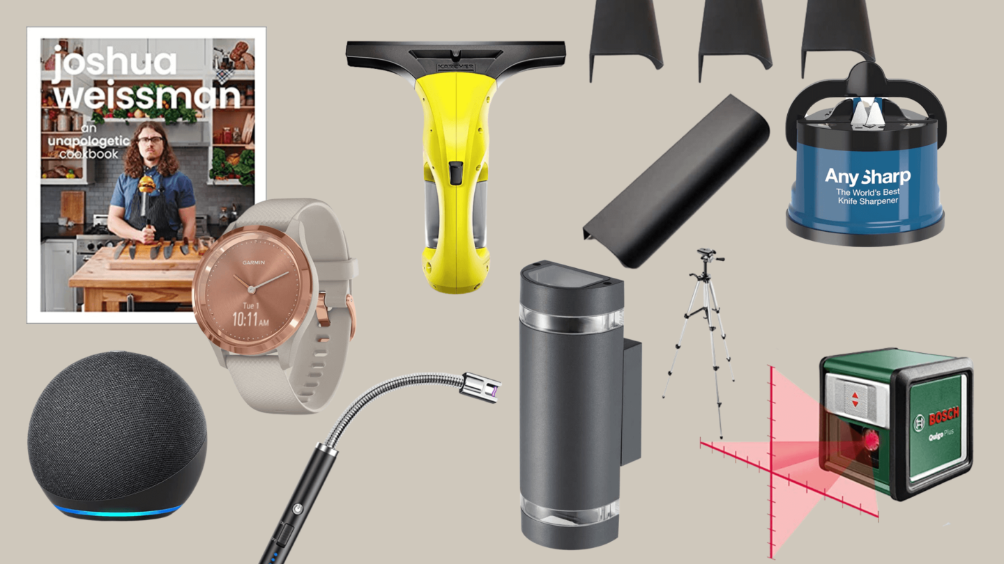 A variety of Amazon items like a cookery book, lights, window vac and more.