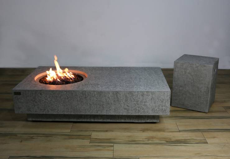 A rectangular gas firepit.