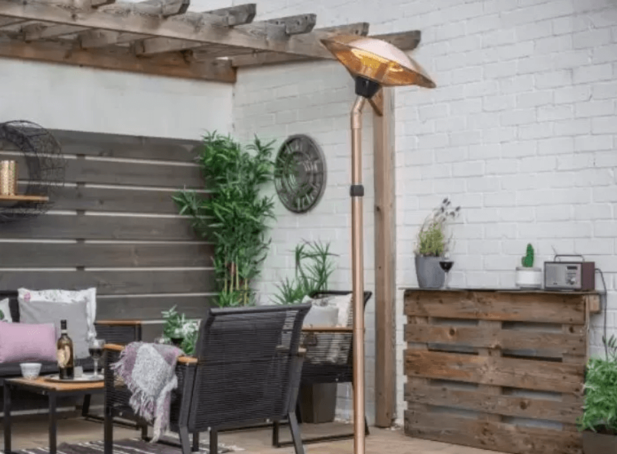 Copper tall patio heater.