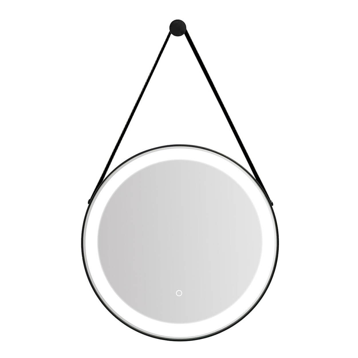 A round LED mirror on a black strap.