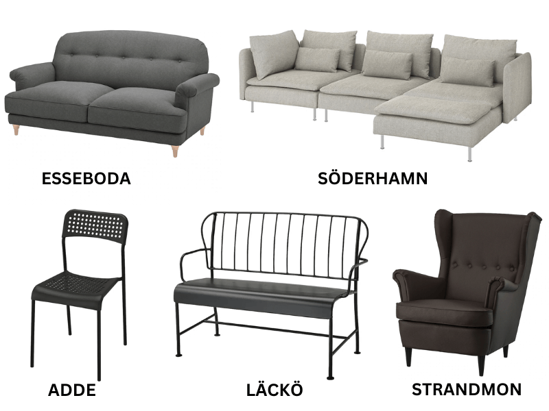 A selection of seating from Ikea.