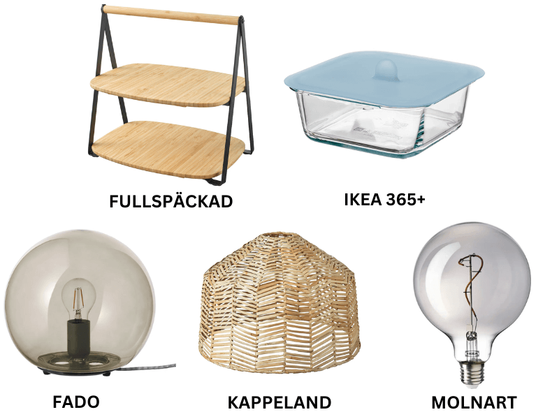 A selection of lighting and food storage products from Ikea.